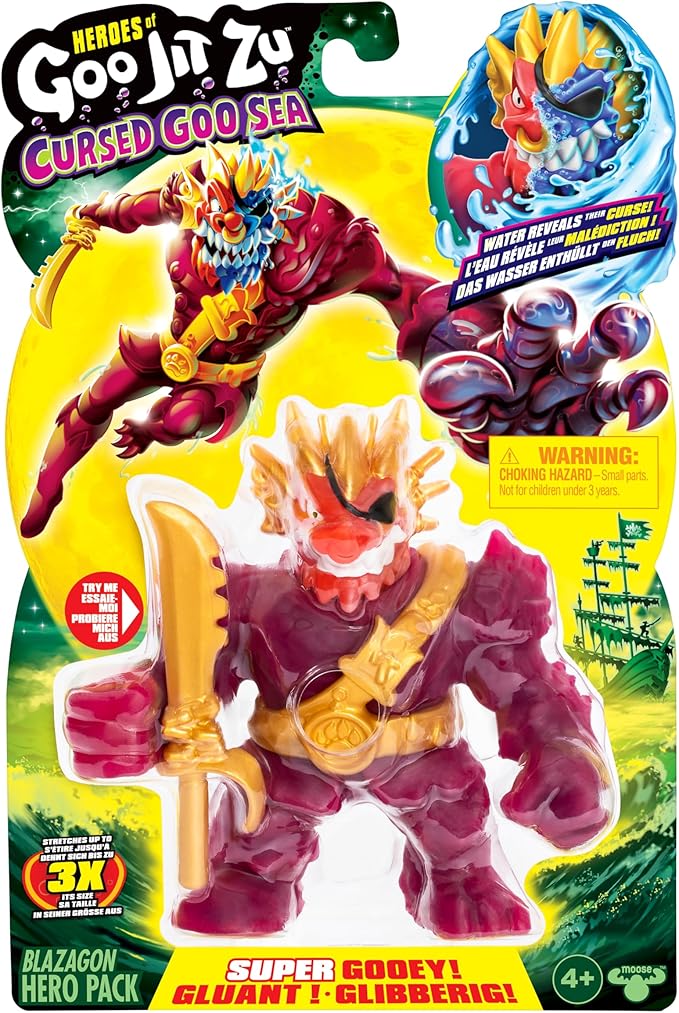 Heroes of Goo Jit Zu Cursed Goo Sea | Super Gooey, Goo Filled Toy Blazagon Action Figure Hero Pack | with Color Changing Face That Reveals His Curse | Stretch Him 3 Times His Size