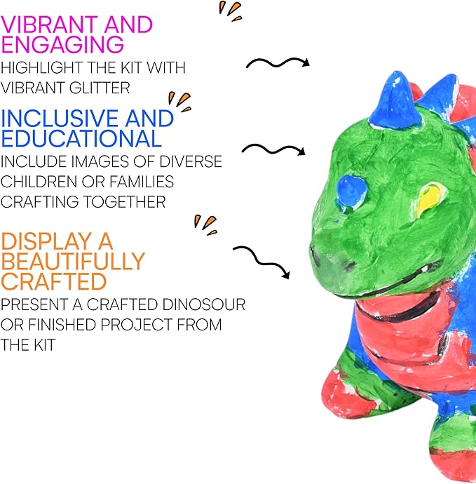 Neliblu Dinosaur Painting Kit - DIY Dino Craft Kit with Ceramic Figurine - Paintable Dino Art Activity for Toddler - Educational Toy for Dinosaur Enthusiasts - Gift-Worthy Figurines and Statues