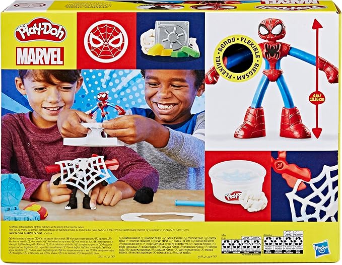 Play-Doh Marvel Spider-Man Launch & Slice Battle Playset with 2 Bendy Action Figures and 7 Accessories, Imagination Toys for Boys & Girls 4 Years & Up