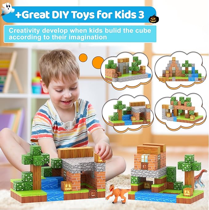 Magnetic Blocks 110PCS with 6 Animal Toys, Punpkin Building Blocks Set, Toys for Boys & Girls Age 6-8, Stacking Building Toys for Toddlers Sensory Toy for Kids 6+