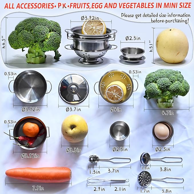 Rupnoflbui Kids Pretend Play Kitchen Toys,Mini Cooking Toys Set Play Kitchen Accessories with Stainless Steel Pots and Pans Set,Pretend Play Food Cooking Utensils Cookware for Girls Boys.11Pcs