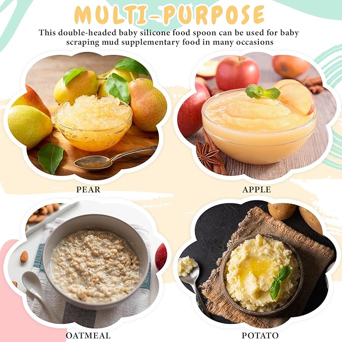 Lallisa 2 Pcs Double Head Baby Silicone Food Spoon Baby Fruit Scraping Mud Spoon Soft Feeding Food Scraper for Infants Fruit Feeding (Cyan and Blue)