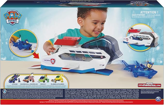 Paw Patrol Aqua Pups Whale Patroller Team Vehicle with Chase Action Figure, Toy Car and Vehicle Launcher, Kids Toys for Ages 3 and up