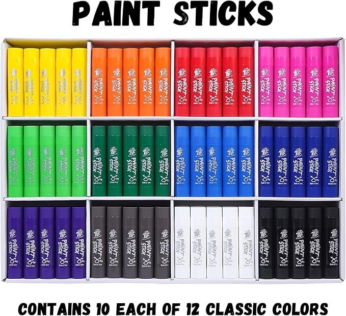 TBC The Best Crafts Paint Sticks,120 Classic Colors, Washable Paint, Non-toxic, Tempera Paint Sticks for Kids and Students (120 Colors（10 * 12 set）)