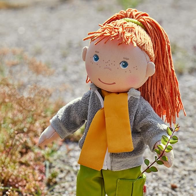 HABA Soley 12" Soft Doll with Red Hair, Embroidered Face, Removable Pants and Jacket - Machine Washable for Ages 18 Months +
