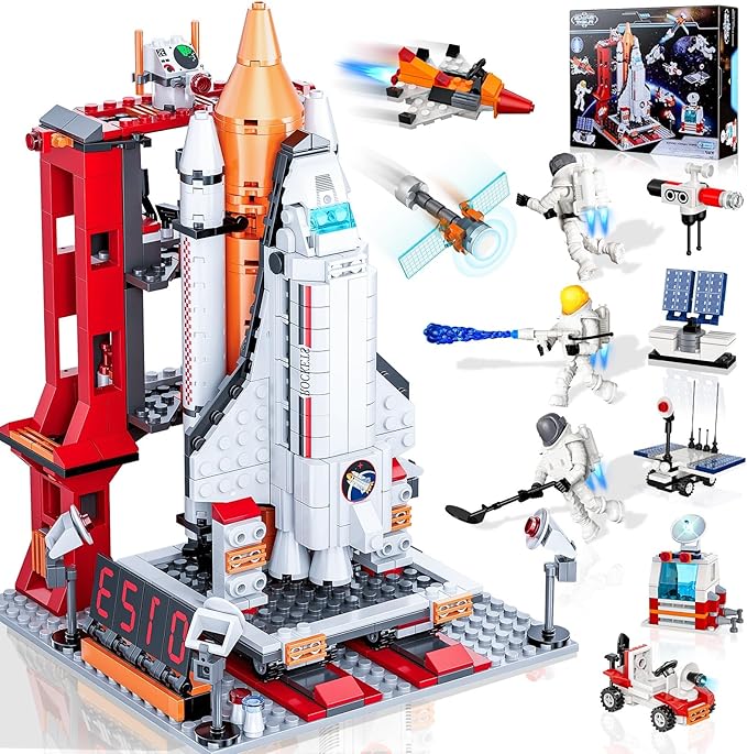 Space Exploration Shuttle Toys Gifts for 6 7 8 9 10 11 12 Year Old Kids, Girls, Boys, 12-in-1 STEM Projects Rocket Building Toy Kit with 3 Astronauts, Airplane Rocket Set Xmas Ideas, 885 Pcs