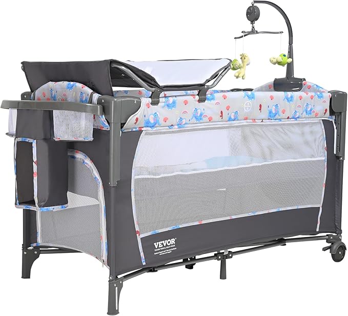 VEVOR Baby Bassinet, Pack and Play Bassinet Fold Portable Baby Bedside Sleeper Crib with Changing Table, Baby Playards Bed with Mosquito Net(Two Wheels)…