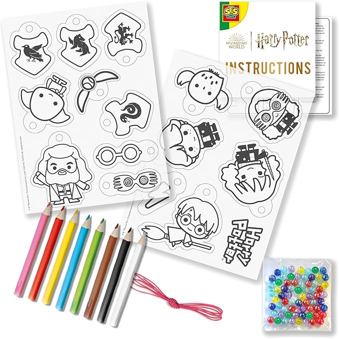 SES Creative 09343 Harry Potter Shrink Wrap Magic Bracelets Set for Children, Coloured Bead Mix and Harry Potter Figure Shrink Film + Colouring Pens