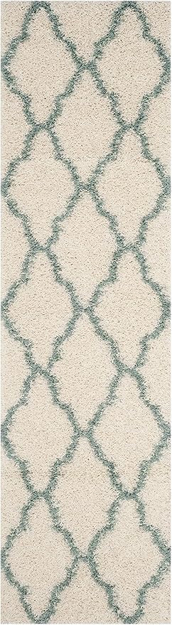 SAFAVIEH Dallas Shag Collection 2'3" x 10' Ivory / Seafoam SGDS257J Trellis Non-Shedding Living Room Bedroom Dining Room Entryway Plush 1.5-inch Thick Runner Rug