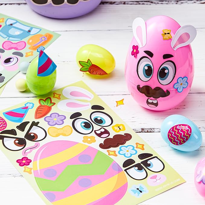 JOYIN 24 PCS Easter Match Make a Face Stickers with Easter Egg Themed Chick Bunny Sheep Egg Pattern, Stickers for Kids, Decorations for Water Bottle, Basket Stuffers, Classroom Gifts