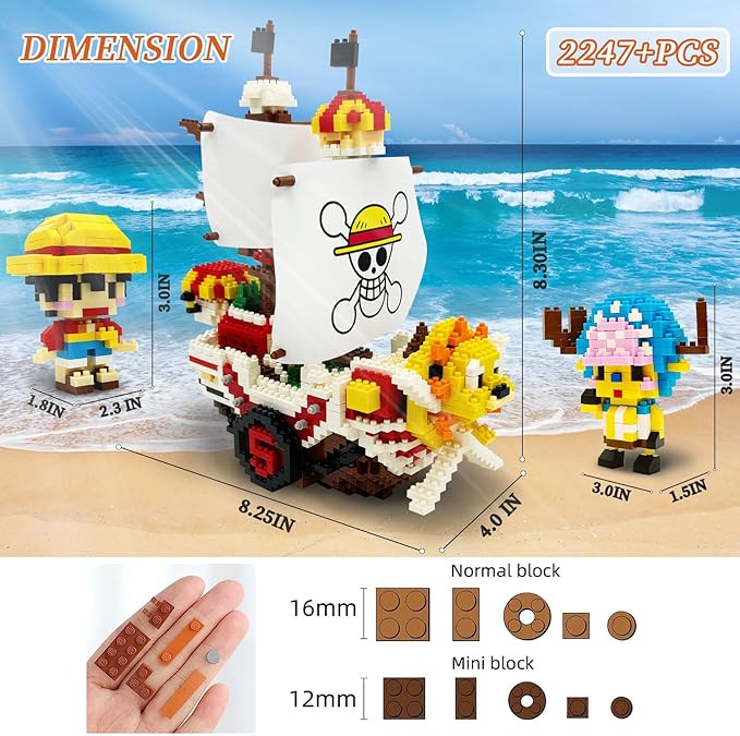 BEEGO One Piece Anime Building Kit Set, Thousand Sunny Ship Blocks Compatible with lego Featuring 2 Figures Luffy-Chopper, One Piece Merch Pirate Boat DIY Micro Brick Ideal Gift for Fans, Kid(2247PCS)
