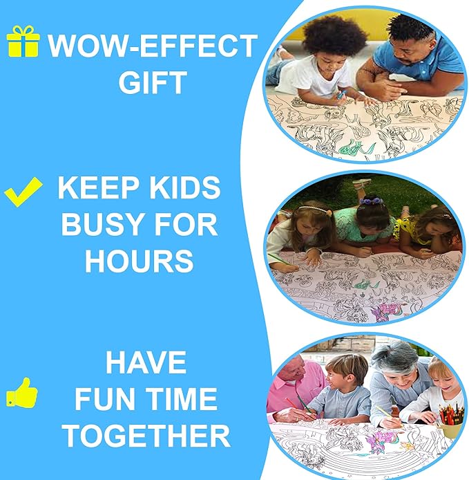 Set of 2 Giant Coloring Posters for Kids with Markers - Unicorn & Mermaid Coloring Poster - Wall Poster Coloring Sheet - Extra Large Coloring Pages for Girls - Jumbo Coloring Huge Big Poster Size