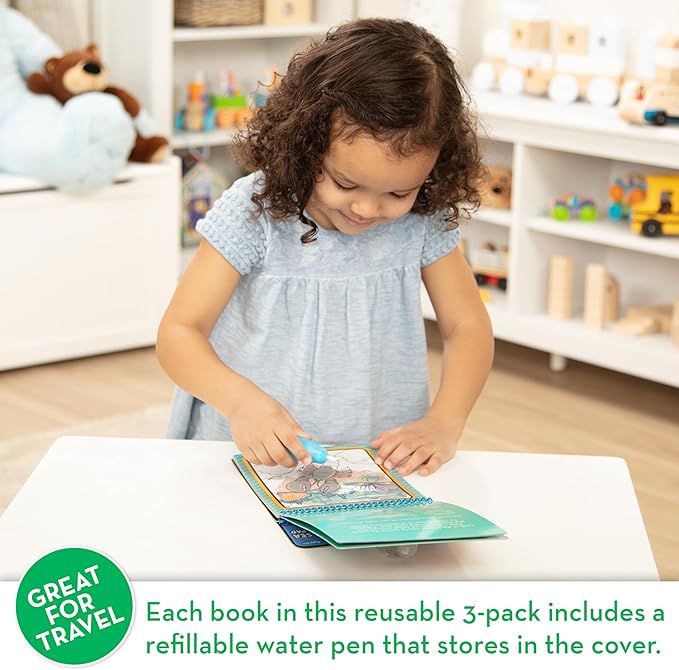 Melissa & Doug On The Go Water Wow! Reusable Color with Water Activity Pad 3-Pack, Jungle, Under The Sea, Adventure, Chunky-Size Water Pens