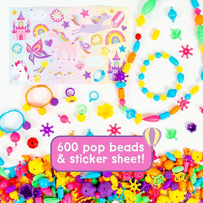 Just My Style Make & Believe Unicorn Pop Beads, 500+ Snap-Together, DIY, Bead Kit for Girls, Jewelry Set, Great Travel & On The Go Activity for Kids Ages 4, 5, 6, 7, 8