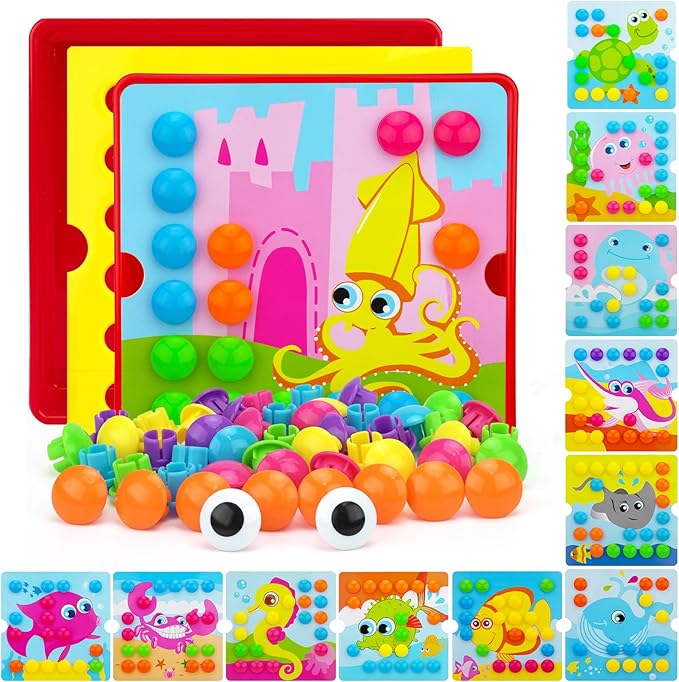 Button Art Toys for Toddlers, Crafts for Toddler Toys Age 3-5, Early Learning Educational Toys, Color Matching Puzzle, Fine Motor Skills Game, Preschool Learning Toys for Boys & Girls 3+