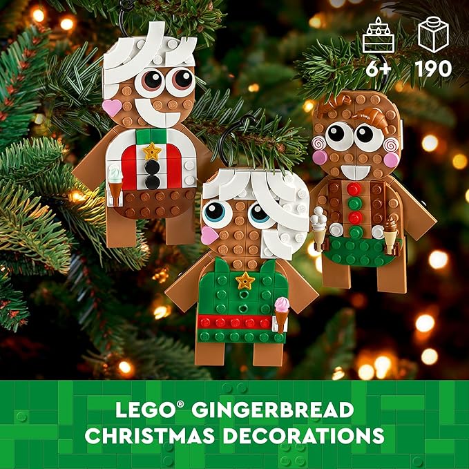 LEGO Gingerbread Ornaments - Christmas Tree Ornaments Building Set for Kids, Boys & Girls, Ages 6+ - 3 Gingerbread Decorations for Tree & Home - Gift Ideas for Kids - 40642