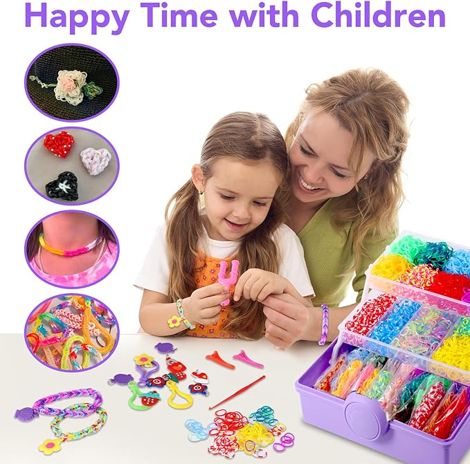 Needbrock 18500+ Bracelet Making Kit Rubber Band, 26 Colors Rubber Band Bracelet Kit Includes 800 Pcs Glow-in-The-Dark Rubber Bands, Bracelet Making Kit Valenines Gifts for Kids Age 8 Above(Purple)