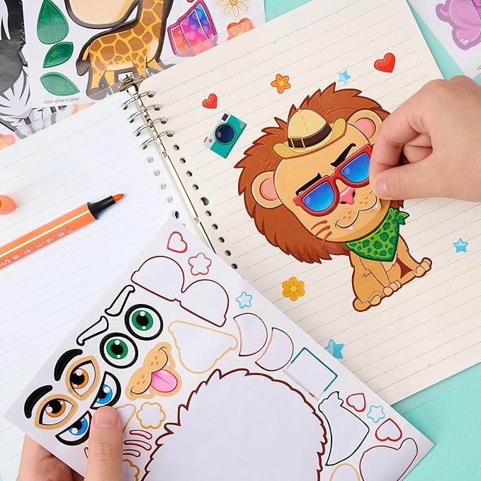JOYIN 24PCS 9"x6" Make a face Stickers for Kids, Make Your Own Safari Animal Stickers, Jungle Party Favors Kids Crafts, Goodie Bags Stuffers, Classroom Rewards