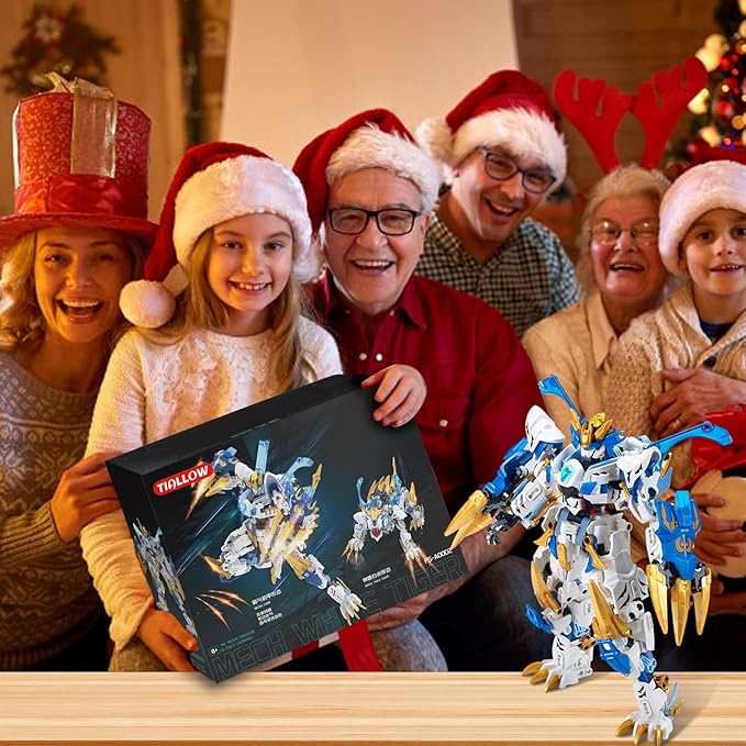 Mech Building Blocks Action Figure Toys, 2in1 White Tiger Transforming Robot Building Set, Converts to Tiger Model, for Adults Kids Boys Ages 8+（515 Pieces） (White Tiger)