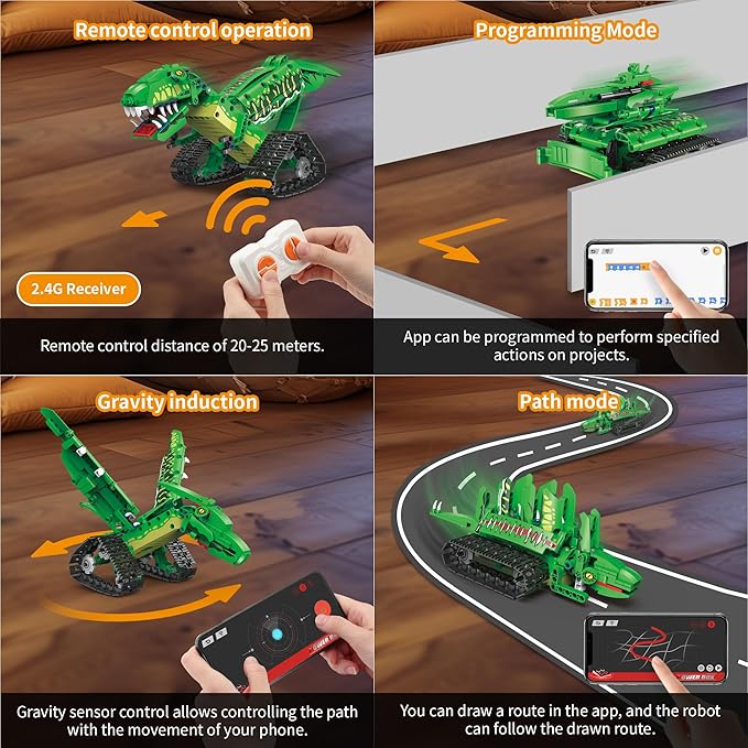 RC Robot Building Set - 5 in1 T. rex Toy with APP or Remote Control, DIY Engineering Robotics/Mech Dinosaur/Dragon Warrior/Pterosaur/Stegosaurus STEM Birthday Gifts for Kids 6-12 Years Old