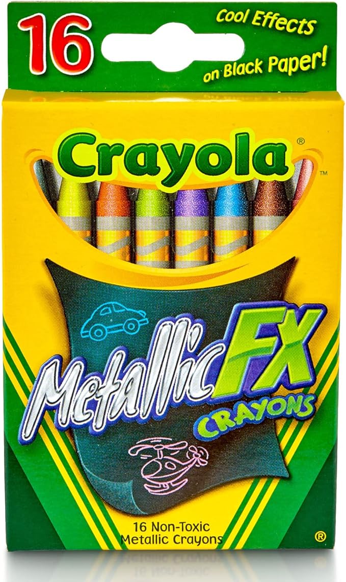 Crayola Metallic Crayons (16ct), Kids Crayons for Coloring and Drawing, Glitter, Shiny, and Unique Colors, Gift for Kids, Nontoxic, 3+