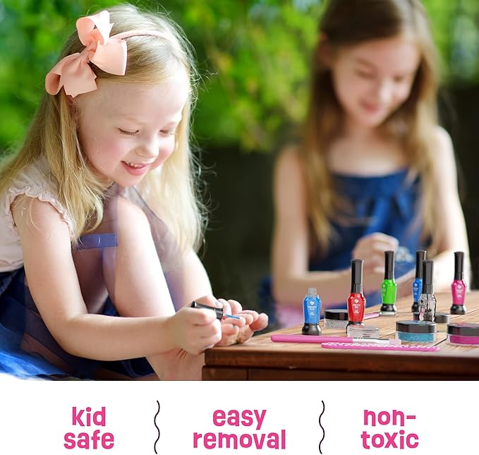 Nail Art Studio for Girls - Nail Polish Kit for Kids Ages 7-12 Years Old - Girl Gifts Ideas - Gilrs Nails Gift Set - Cool Girly Stuff - Polish, Pens, Glitter, Stickers, Gems, Filer - 8 9 10 11 12 Year