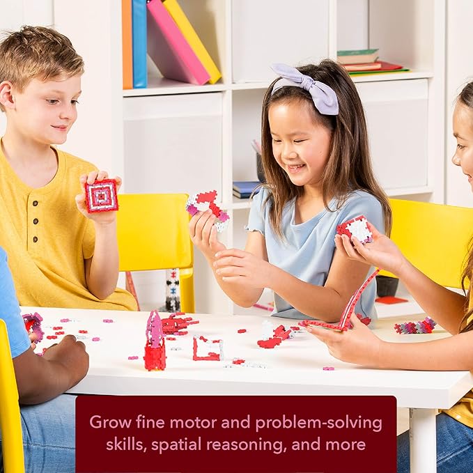 PLUS PLUS 3D Puzzle Building Block Set, 70 Mini Interlocking Pieces, Fun Holiday Activities for Kids - I Love You Hearts Mini Maker Tube