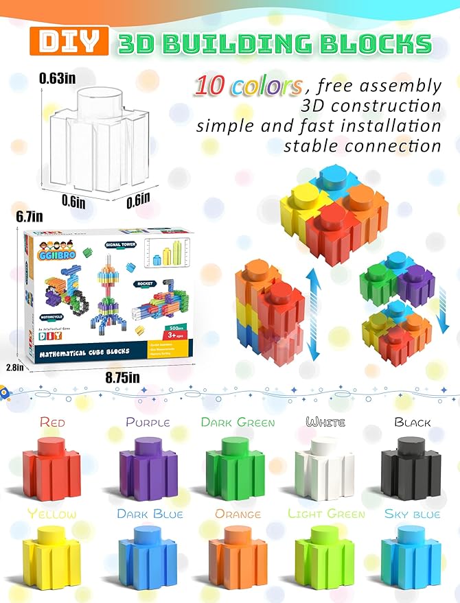 Building Blocks Construction Toy Set 500Pcs Interlocking Plastic STEM Building Toys for Kids Age 4-8,Creativity Preschool Toy for Brain Development & Hands-On Ability Improvement Toy for Boys & Girls