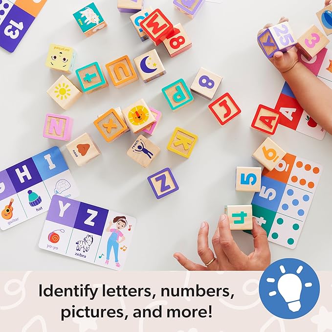 Ms. Rachel Melissa & Doug Letter, Number, and Game Wooden Learning Blocks with Activity Cards for Girls and Boys Toddlers Ages 18 Months+ - FSC-Certified