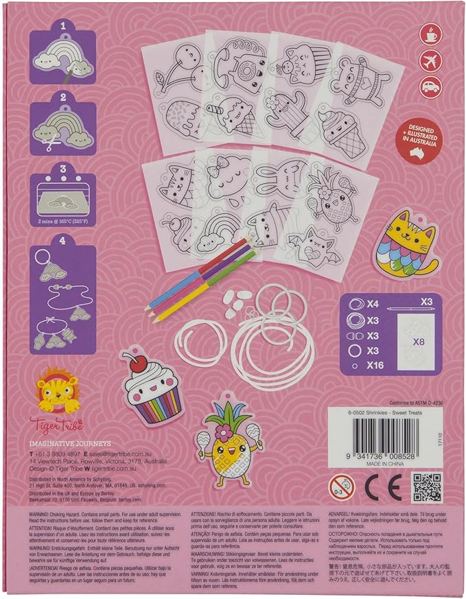 Tiger Tribe: Shrinkies - Sweet Treats - Color & Bake to Create Charms for Jewelry & Keychains, Craft Kit, Kids Ages 5+, Adult Supervision