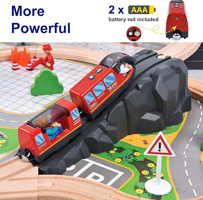 Giant bean Battery Operated Electric Locomotive Magnetic Train Set for Wooden Train Tracks, Powerful Engine Compatible with Most Brands, Wood Train Track Toys for Kids 3+