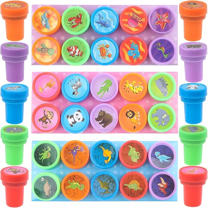 30 Pieces Animal Stampers for Kids Dinosaur Ocean Life and Zoo Animal Stampers Self Inking Stamps for Kids Birthday Gift, Party Supplies, Teacher Stamps