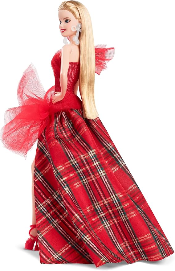 Barbie Signature Doll, 2024 Holiday Blonde Fashion Doll Wearing Gown with Plaid Skirt, Seasonal Collector Gift in Displayable Packaging