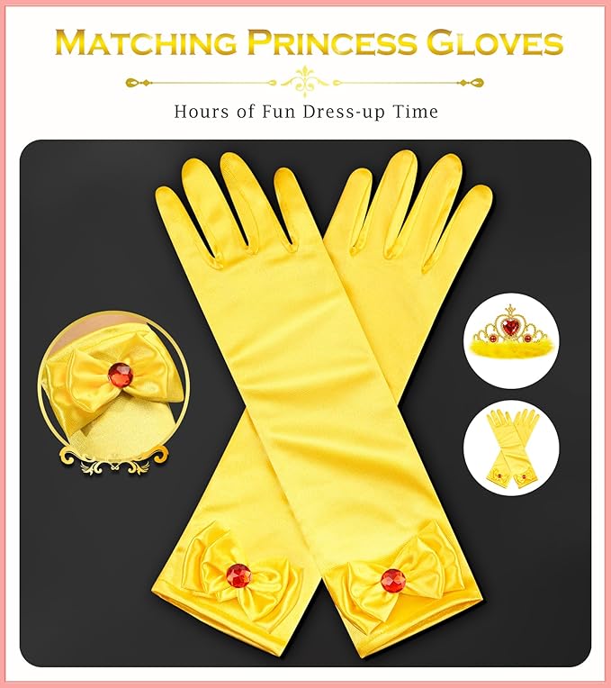Princess Dress Up Accessories Princess Gloves, 7pcs Dress Up Set for Toddler Girls (Yellow, 7PCS)