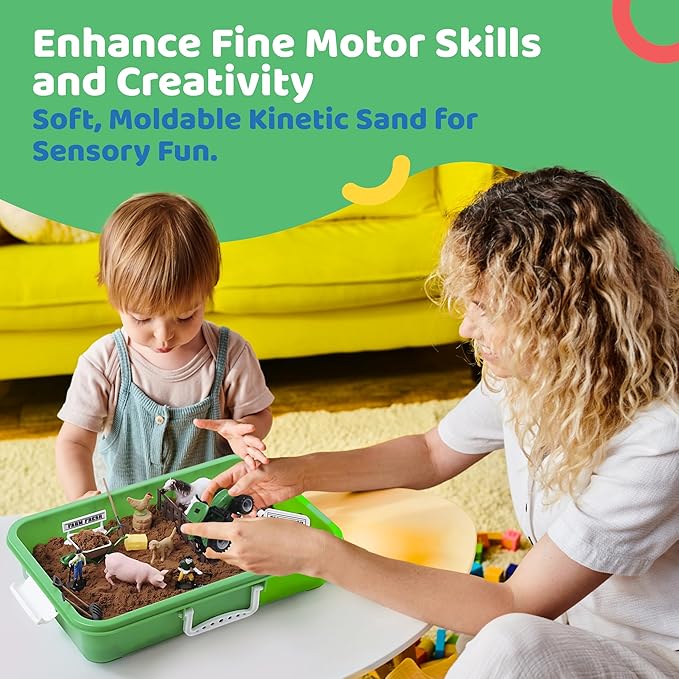 Dazmers Farm Animal Toys Sand Play Set - 28 Piece Farm Sand Playset for Kids - Includes Farm Animals, Tools, Play Sand - Fun Farm Activities for Kids - Ideal for Sensory and Creative Play