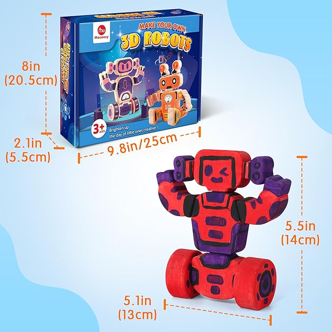 Mocoosy 4 Wooden Robot Toys for Kids Ages 3-5, Building & Painting Your Own Robot Craft Kit with Paints and Stickers, Wood Robot Painting Art Supplies Educational Gift for 6 8 10 12 Years Old