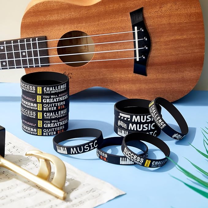 Deekin 150 Pcs Piano Notes Silicone Bracelets Music Inspirational Bracelets Piano Notes Theme Party Supplies Music Party Favors Music Gifts Piano Recital Gifts for Music Lover Musicians, 3 Styles
