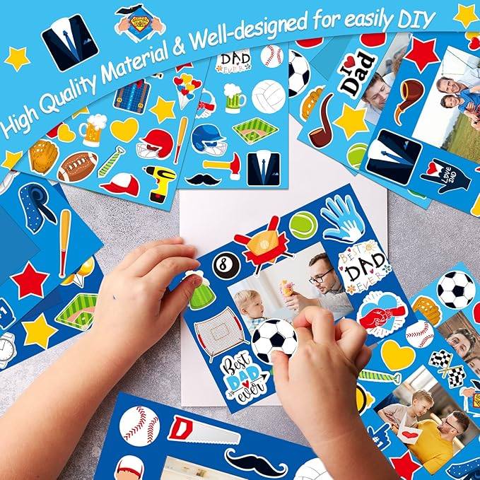 chiazllta 30 Packs Fathers Day Craft Kits for Kids Father's Picture Frame DIY Craft Art Father’s Day Party Decoration Favor Home Classroom Game Activities