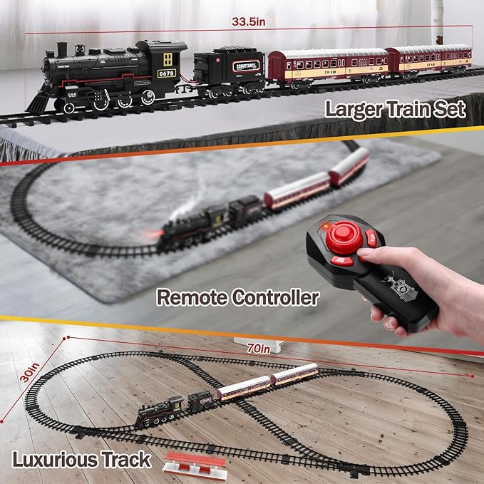 Train Set for Kids,Remote Control Locomotive Engine Under Christmas Tree,Electric Model Train W/Carriages and Long Tracks,Train Toy Gift for Boys Girls Age 4-12