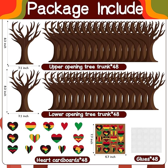 WATINC Black History Month Heart Tree Craft Kits, Make Your Own African American Heart Trees Decoration, DIY Black History Holiday Celebration Craft Supplies Home School Fun Activity for Kids (48Pcs)