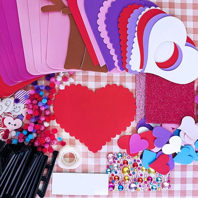 Winlyn 12 Sets Heart Picture Frames Decorations Valentine Crafts Kits DIY Heart Frames Art Sets Smile Hearts Foam Valentine Stickers for Kids Valentine's Day Party Classroom Activities Gift Exchange