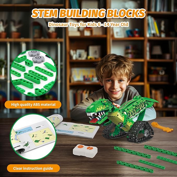 RC Robot Building Set - 5 in1 T. rex Toy with APP or Remote Control, DIY Engineering Robotics/Mech Dinosaur/Dragon Warrior/Pterosaur/Stegosaurus STEM Birthday Gifts for Kids 6-12 Years Old