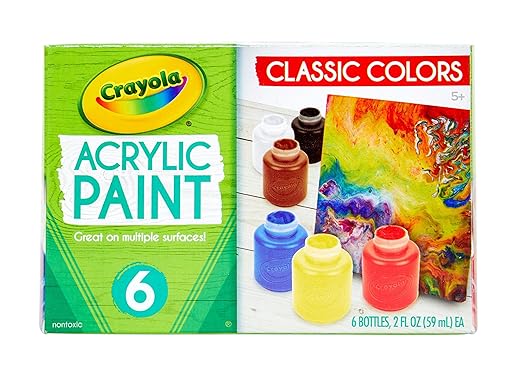 Crayola Acrylic Paint - Assorted Colors (6ct), Kids Paint, Arts & Crafts Supplies for Kids, Great For Art Projects & DIY Crafts