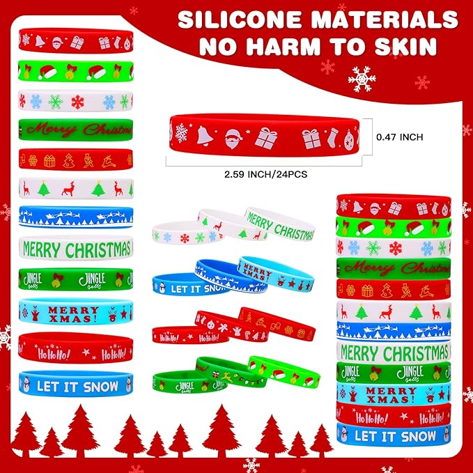 Garma 48Pcs Christmas Slap Bracelets and Silicone Bracelets for Kids, Xmas Bulk Slap Wristbands Rubber Bracelets Set for Christmas Birthday Party Favors Supplies New Year Stocking Stuffers Gifts