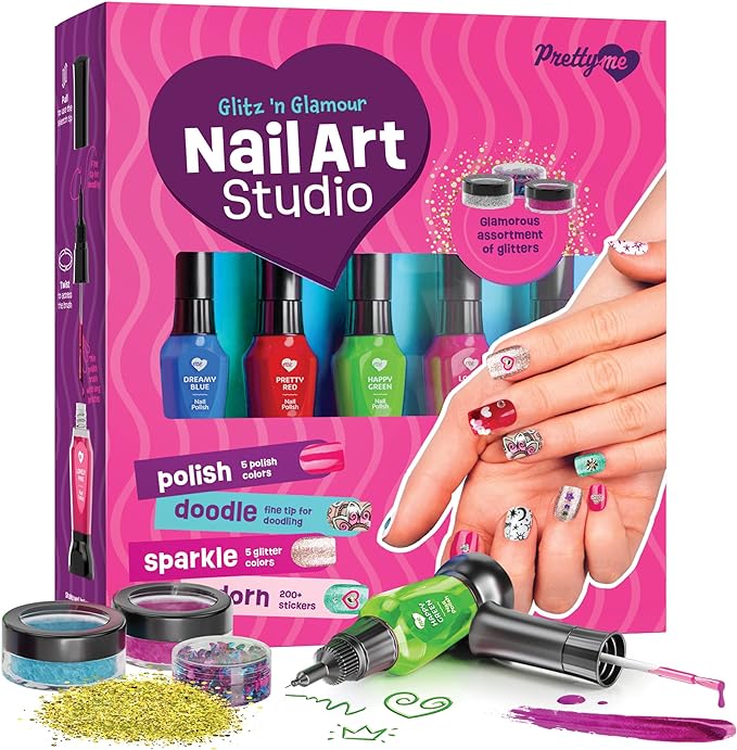 Nail Art Studio for Girls - Nail Polish Kit for Kids Ages 7-12 Years Old - Girl Gifts Ideas - Gilrs Nails Gift Set - Cool Girly Stuff - Polish, Pens, Glitter, Stickers, Gems, Filer - 8 9 10 11 12 Year