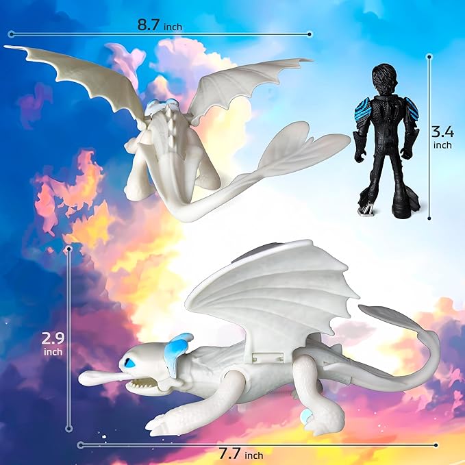 Toysvill Dragons & Vikings Big Action Figures | Light Fury, Night Fury, Deadly Nadder, 2 Hiccup's, Astrid Hofferson | Set of 6 Pcs