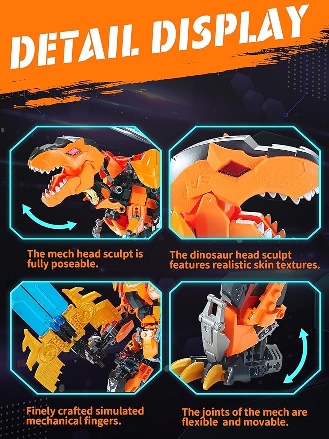 T-Rex Mech 2-in-1 Building Set, Dragon Transforming Building Blocks Toy, Dino Park Kit Dinosaurs Robot Action Figures Model, Birthday for Boys, Adult Age 8-12 (T-Rex)
