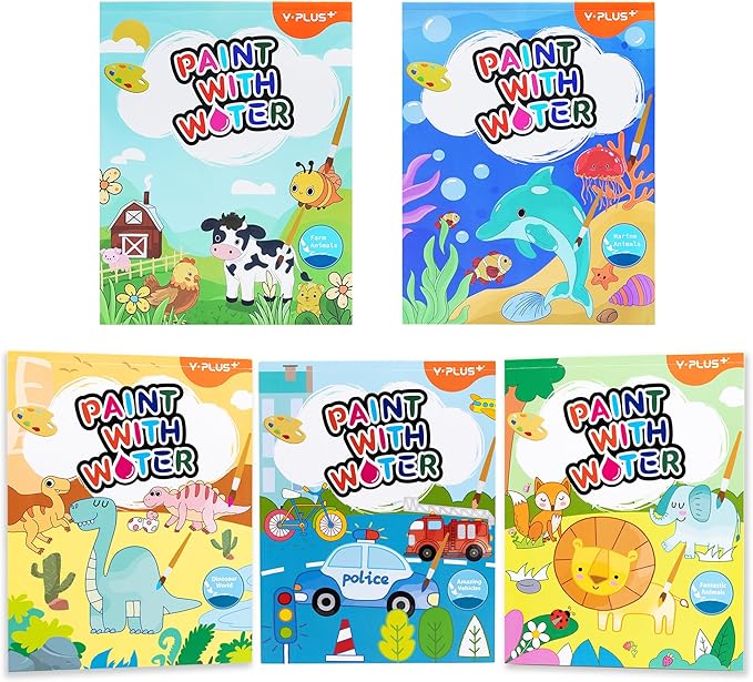 YPLUS Paint with Water Books for Toddlers, Art Craft Toys Watercolor Painting Paper for Kids Gift for Drawing with Brush - 5 Themes