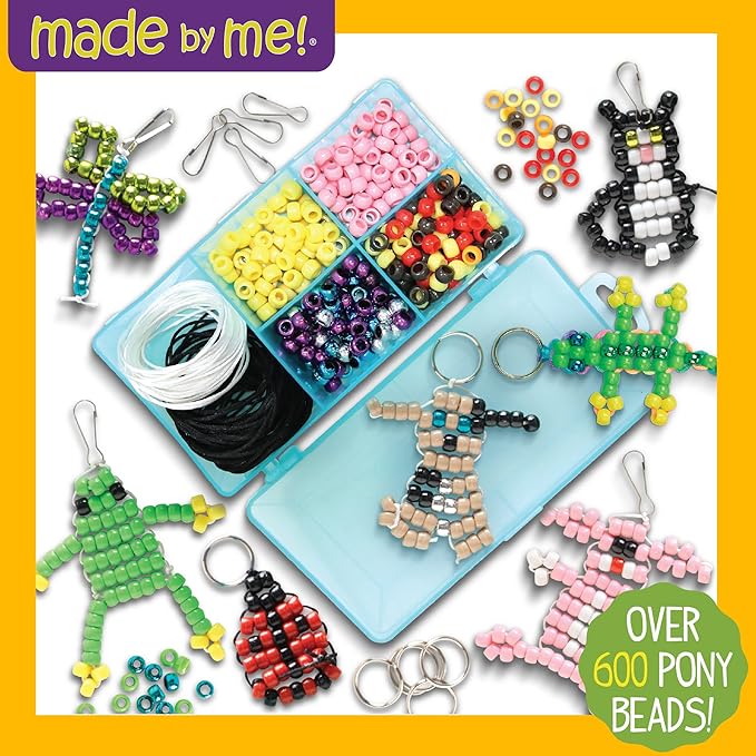 Made By Me Create Your Own Bead Pets by Horizon Group USA, Includes Over 600 Pony Beads, 6 Key Rings, Storage Box & Much More