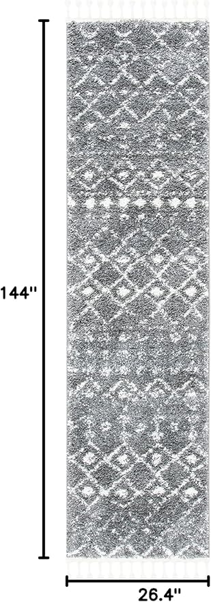SAFAVIEH Berber Fringe Shag Collection Runner Rug - 2'2" x 12', Grey & Ivory, Moroccan Design, Non-Shedding & Easy Care, 1.2-inch Thick Ideal for High Traffic Areas in Living Room, Bedroom (BFG516F)